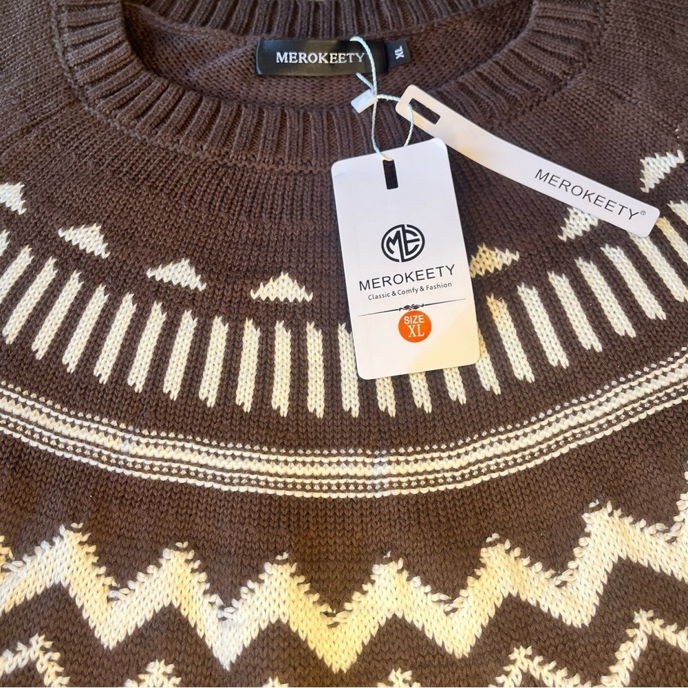 NWT Brown White Crewneck Block Sweater Long Sleeve Knitted Womens XL Oversized - Picture 5 of 11